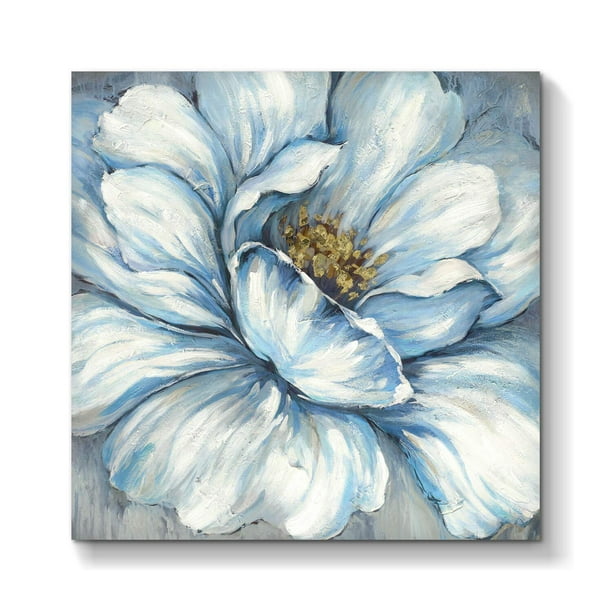 Begin Home Decor White Flower on Beige Background Wrapped Canvas 36x36 